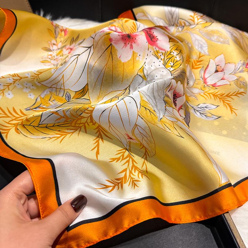 New temperament versatile cotton and linen elegant leaves big flower printing silk scarf scarf headscarf 71 square scarf double-sided