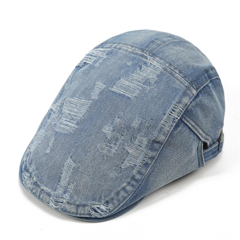 Washed Denim Forward Beret Hat For Women Visors Sun Protection Casual Vintage British Style Cap For Men Gift Latest Summer Blue