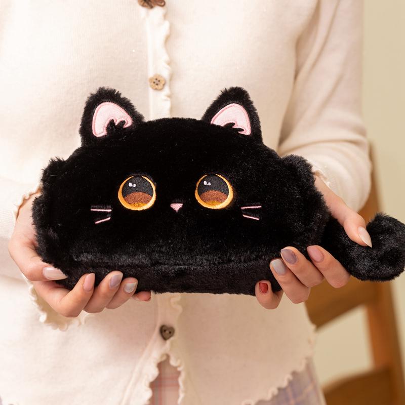 Cute Black Cat Plush Pencil Case Soft Animal Pen Bag Student Stationery Pouch Kawaii School Gift
