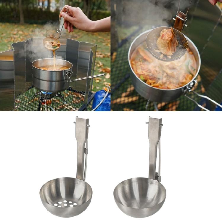Stainless Steel Soup Ladle/Slotted Spoon with Folding Handle Camping Spoon