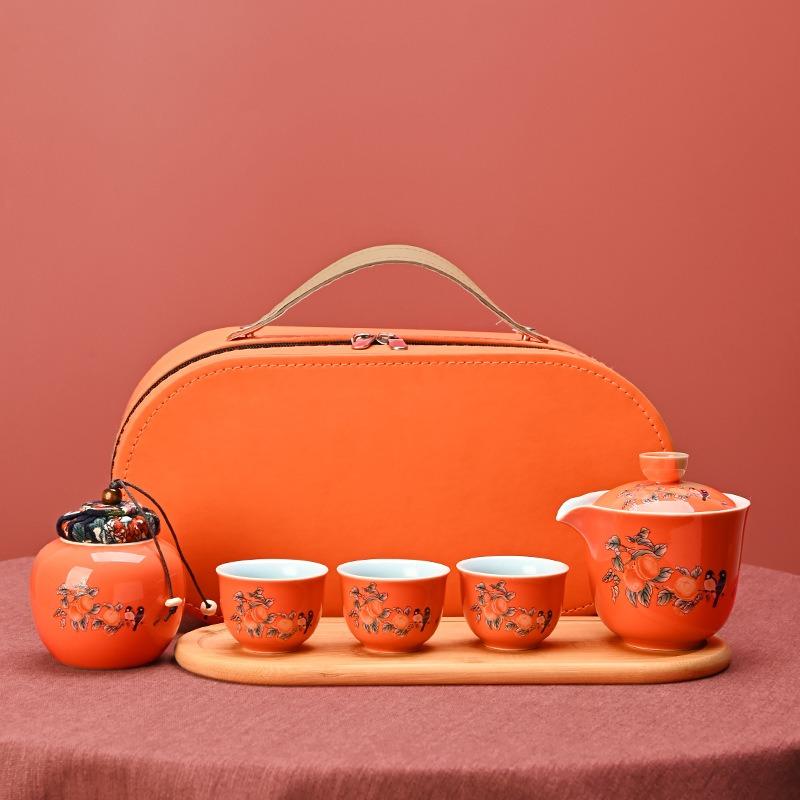 Creative Ceramic Portable Travel Tea Set, Father's Day Gift, Dad's Gift for Elderly Chinese Tea Set