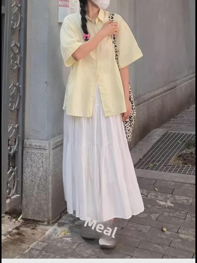 2024 Women's White A-Line Skirt: Spring/Summer High-End Spliced Design