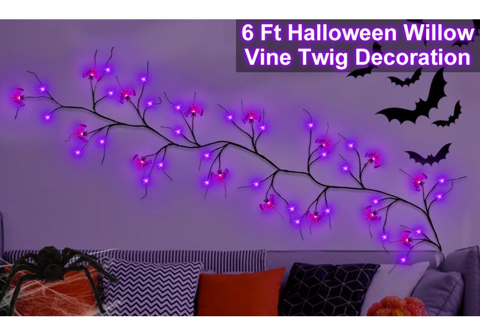 Waterproof LED Halloween Rattan String Lights - Spider & Bat Design for Outdoor Decoration