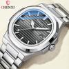 CHENXI Solid Stainless Steel Strap Quartz Watch Men Octagonal Alloy Case Striped Dial Business Men's Wristwatches with Calendar