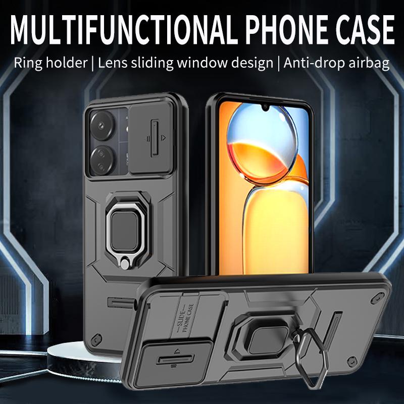 Slide Lens Cover Armor Shockproof Case For Xiaomi Redmi 13C 13 C C13 Redmi13c 4G Magnetic Holder Ring Protect Fundas Redmy 13c