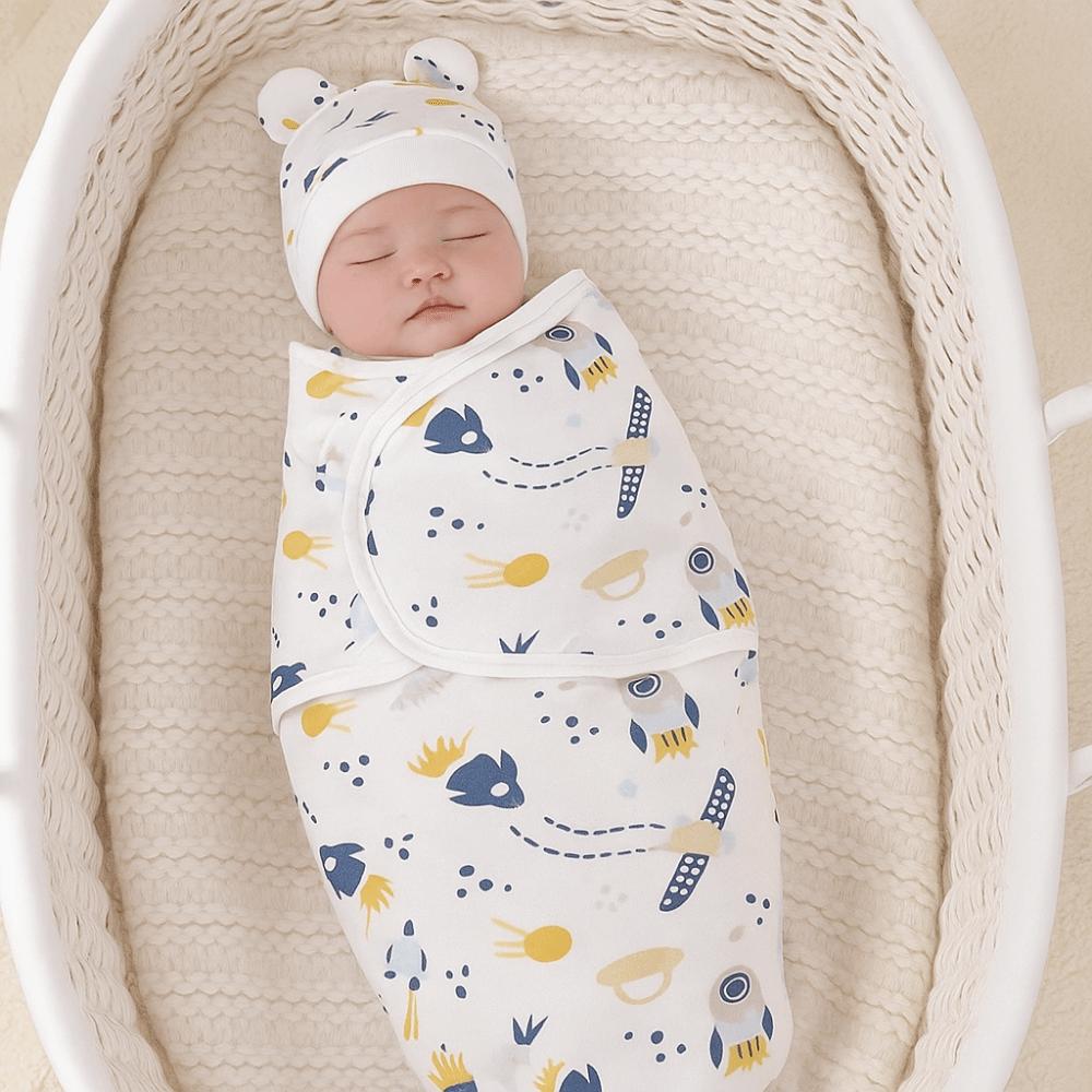 Cartoon Blanket Hat Set Cotton Infant Swaddle Blanket Newborn Photography Blanket  Infant Care