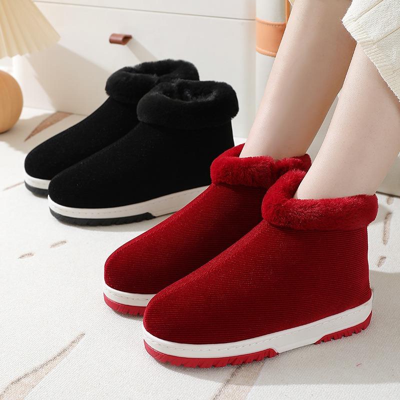 Женские зимние тапочки из хлопка на толстой подошве с каблуком-мешком — фото 4