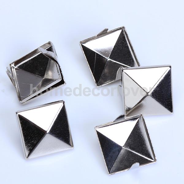100pcs 12mm Square Pyramid Studs Spots Punk Rock Spike Studs Leathercraft Silver