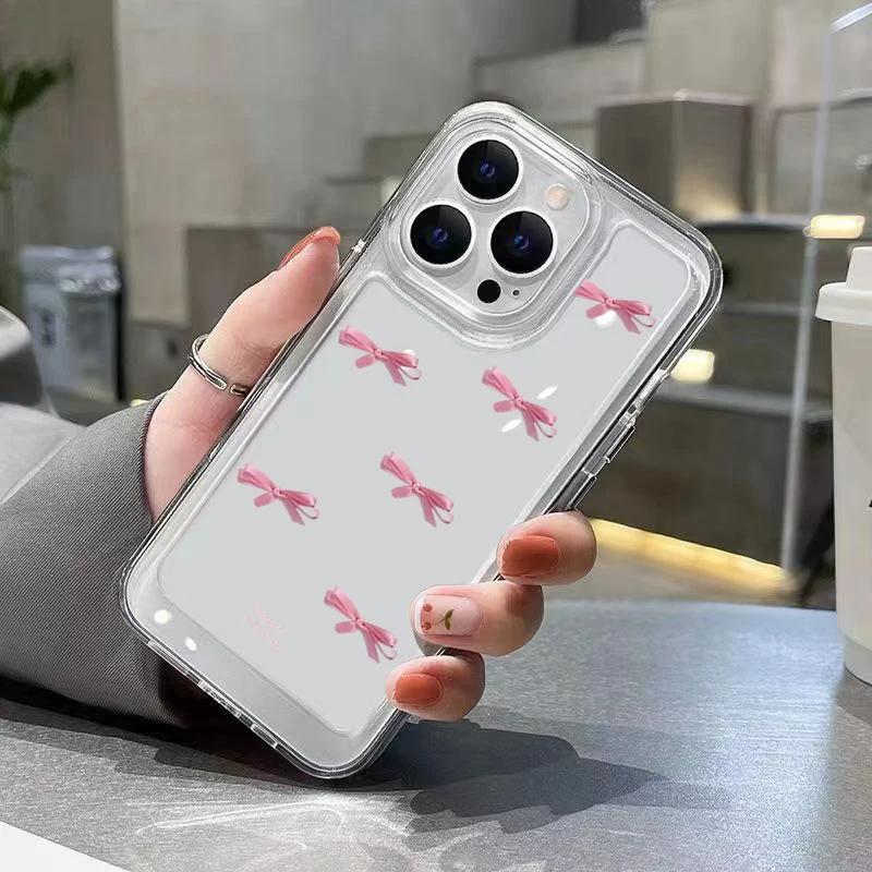 Pink Bow Soft Silicone Phone Case For iPhone 15 Pro Max Case iPhone 14 13 12 11 XS XR X 7 8 Plus 15 Transparent Shockproof Cover