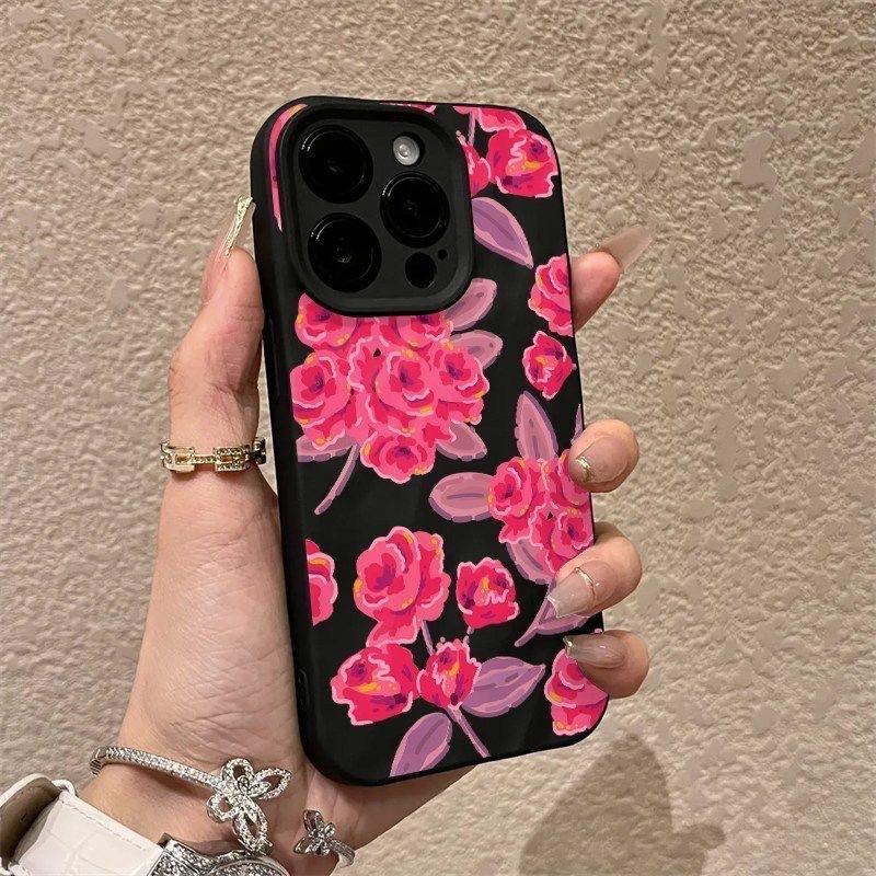 The New Pink Rose Is Suitable for Iphone17pro Mobile Phone Case Apple 15 Three-dimensional 14 Retro 13promax16x12.