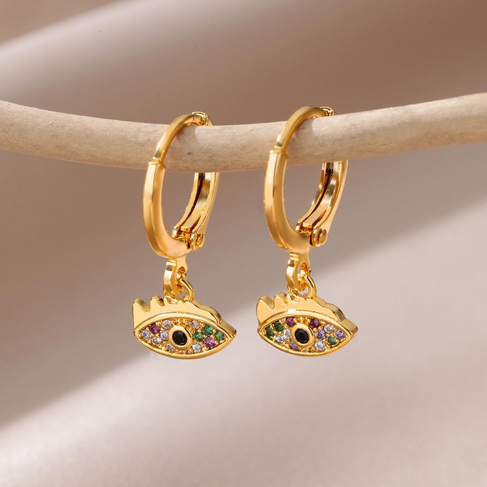 Luxus Zirkon Böser Blick Creolen für Damen Rostfreier Stahl Türkisches Teufelsauge Ohrhänger Ästhetischer Schmuck Geschenk aretes