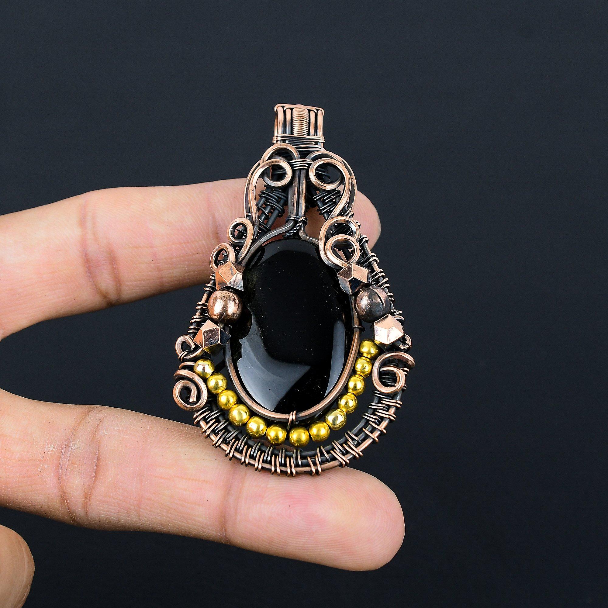 

Украшения из черного оникса, Кулон, обернутый медной проволокой 999 пробы, Ювелирные изделия из драгоценных камней ручной работы, Подарки для жены, Совершенно новый кулон 2.55 Inches