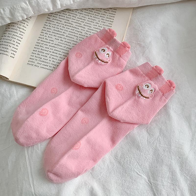 

Милые летние носки с вышивкой для женщин, дышащие хлопковые носки Kawaii с забавным рисунком, короткие, новинка, креатив as the picture