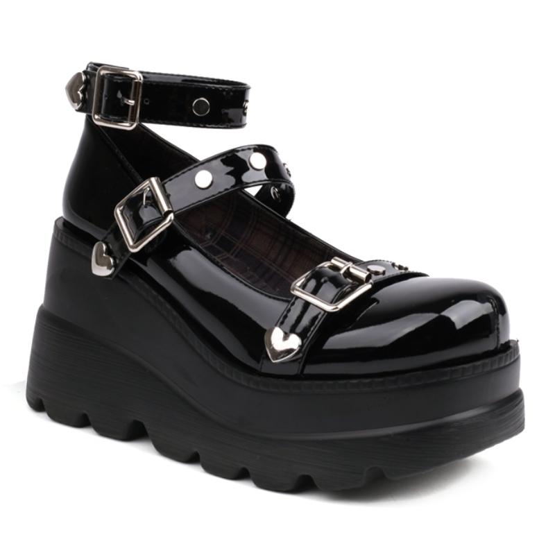 

Черные женские туфли на высоком каблуке, лоферы на танкетке, обувь на платформе, на толстой подошве, на танкетке, праздничная обувь на каблуке, готическая обувь, женская, весна 2025 39 чёрный