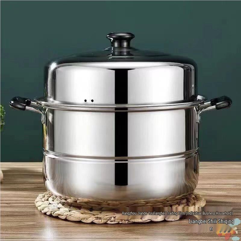 304 Extra silný nerezový dvouvrstvý napařovač: Velký hrnec na polévku, vaření v páře ryb, kompatibilní s indukčními a plynovými sporáky