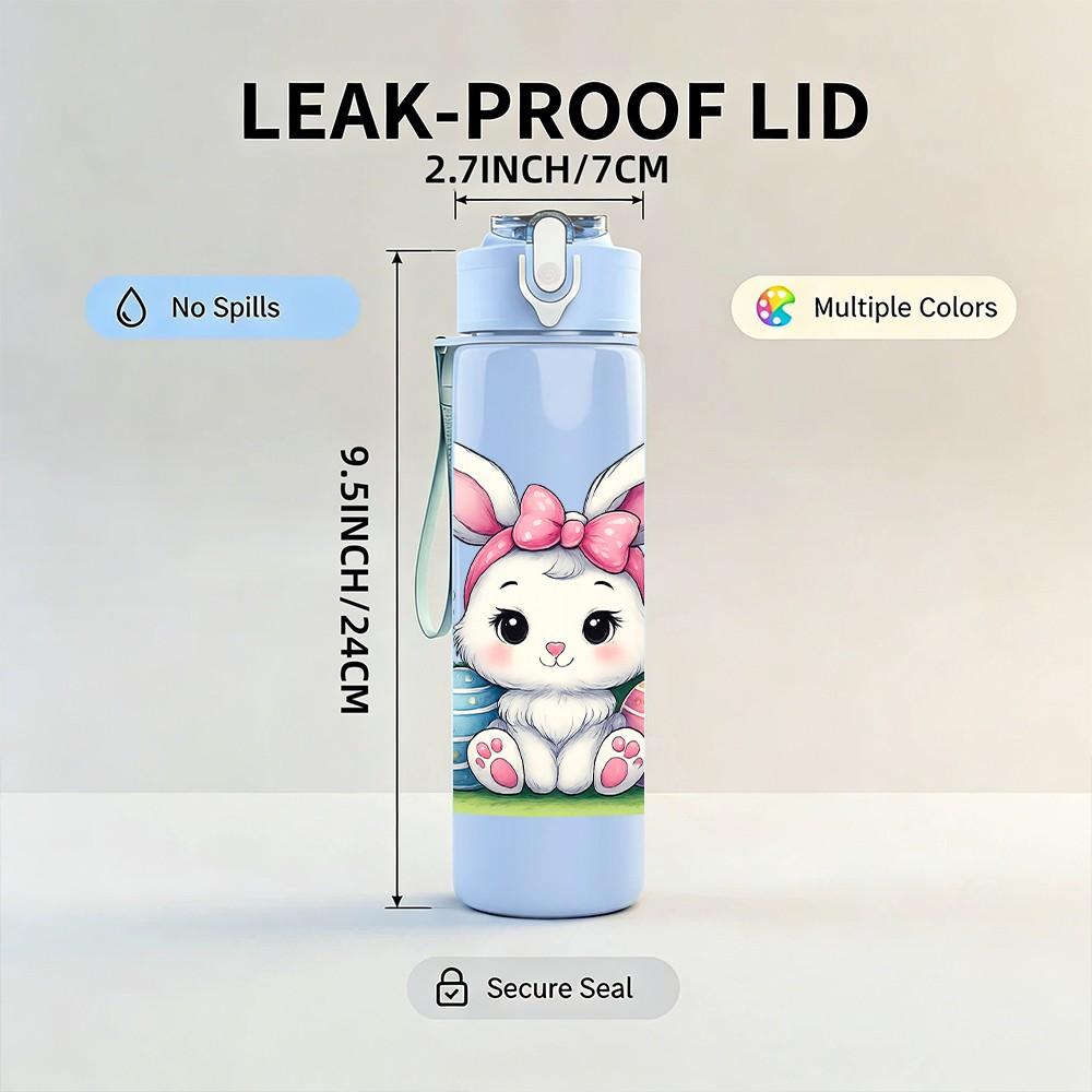 1PC Flower Easter Bunny 750ml Color Plastic Sports Water Bottle Leakproof Flip Straw Lid Suitable for Sports Office Home Use