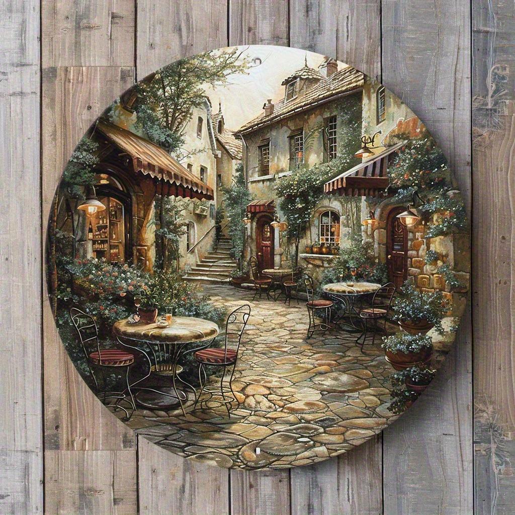 D Flat A Round Metal Sign for The D Plane Featuring a Vintage Hot Tub Quote And Floral Details Perfect for Home Spa Decor