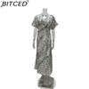 BITCED Damenmode Eng anliegend Bedruckt Gedreht Mittlere Taille Sinnlich V-Ausschnitt Frühling Kleid