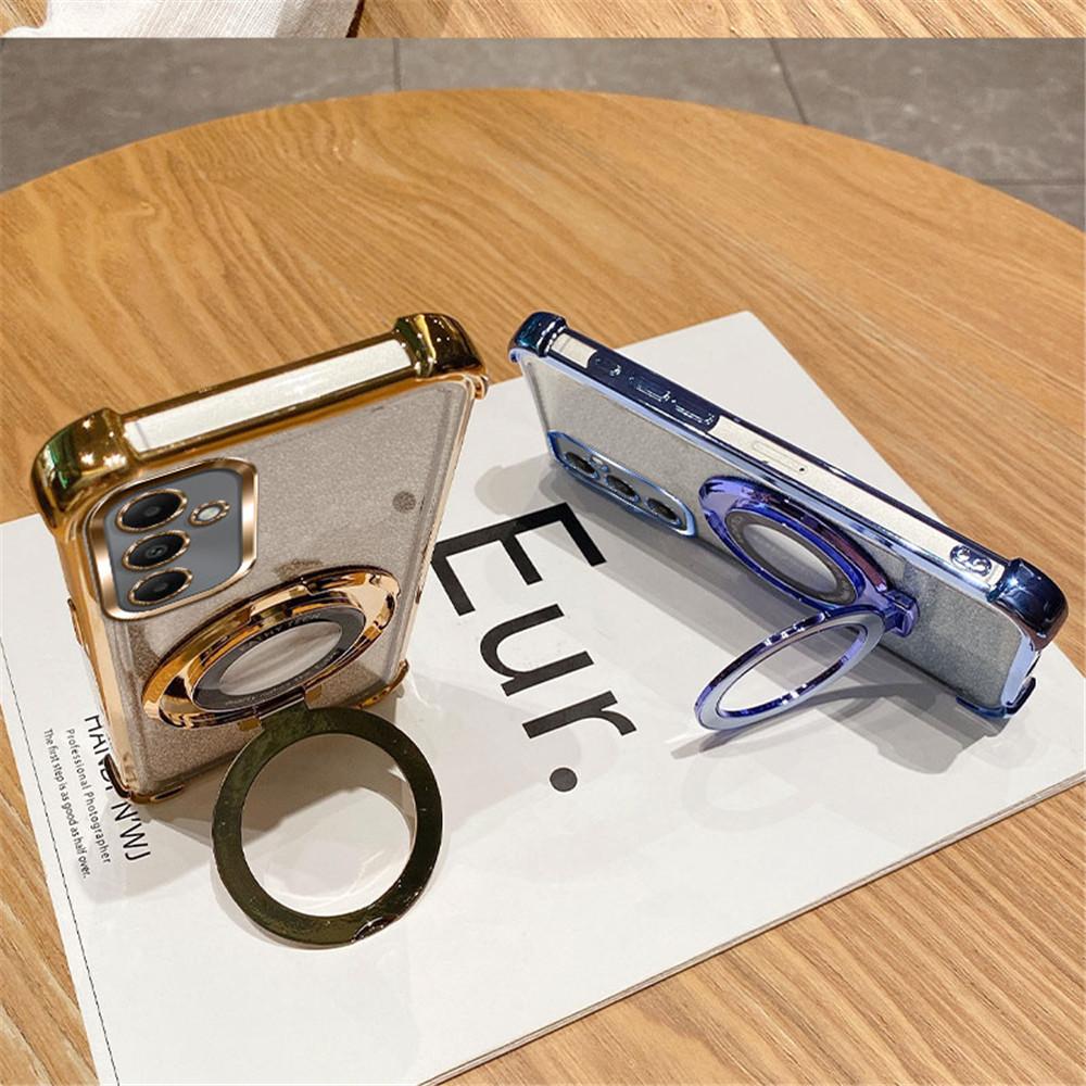 Luxury Glitter Plating With Holder Case For Samsung A06 A16 A05S A15 A25 A35 A55 A04 A14 A24 A34 A54 Soft Shockproof Stand Cover