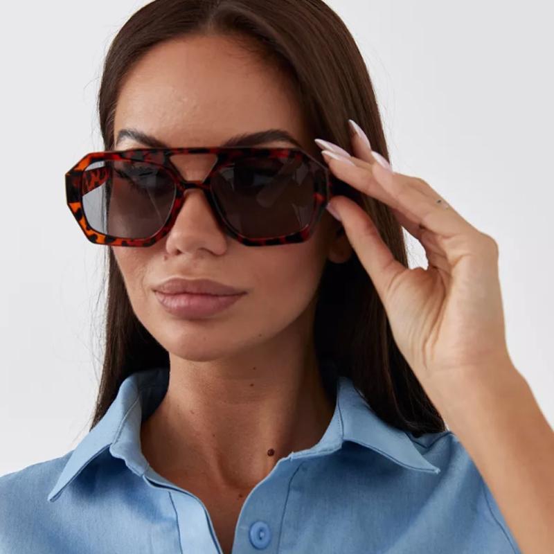 2pcs Fashion Square Sunglasses for Women Men Thick Frame Double Bridges Design Eyewear Female Chic Polygon Sun Glasses UV400