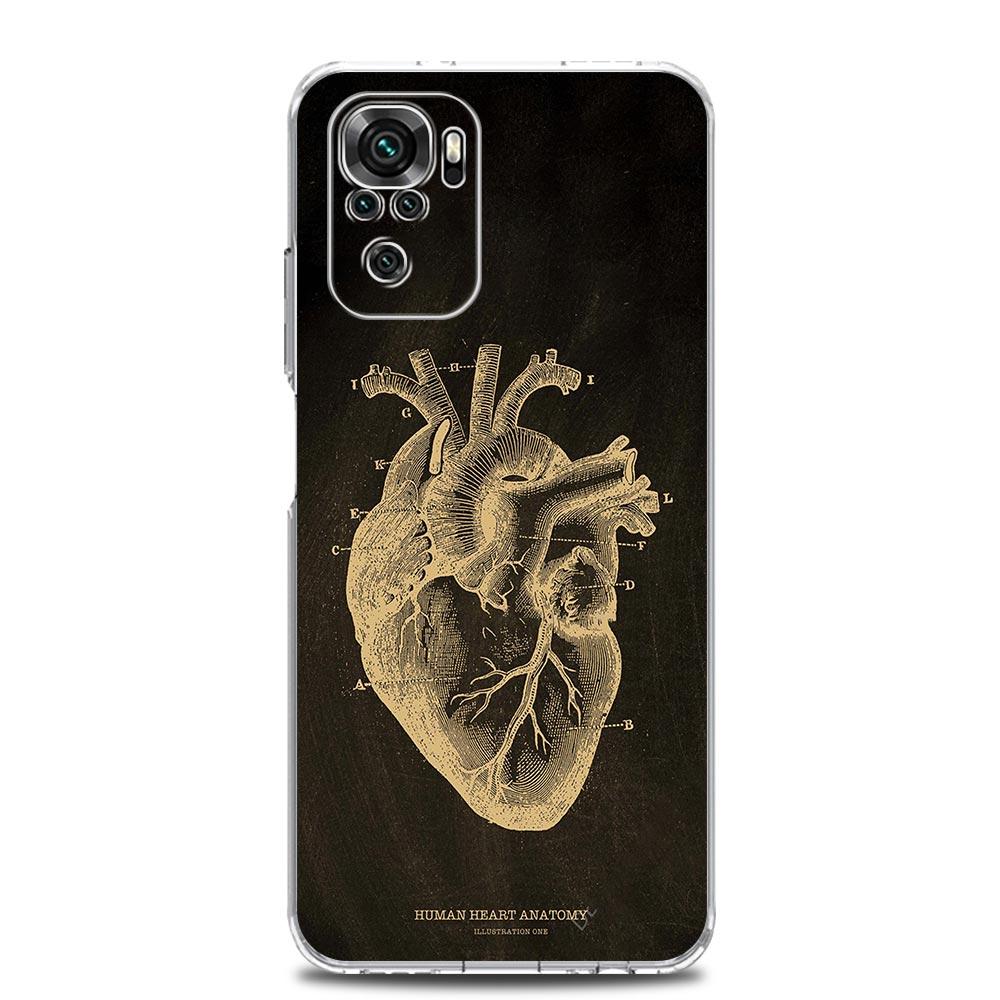 Skeleton Chalkboard Body Heart Phone Case For Xiaomi Redmi Note 13 12 5G 9S 9 8 10 11 Pro Plus 4G 9T 13C 12C10C 9C 9A 7 Cover