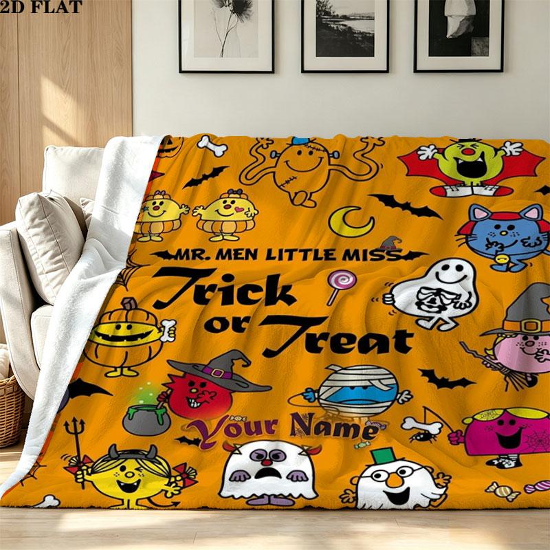 1PC Mr. Men Little Miss Custom Name Patterned Flannel Blanket Suitable For All Seasons for Home Decor Warmth and Comfort Gifts Holiday Present