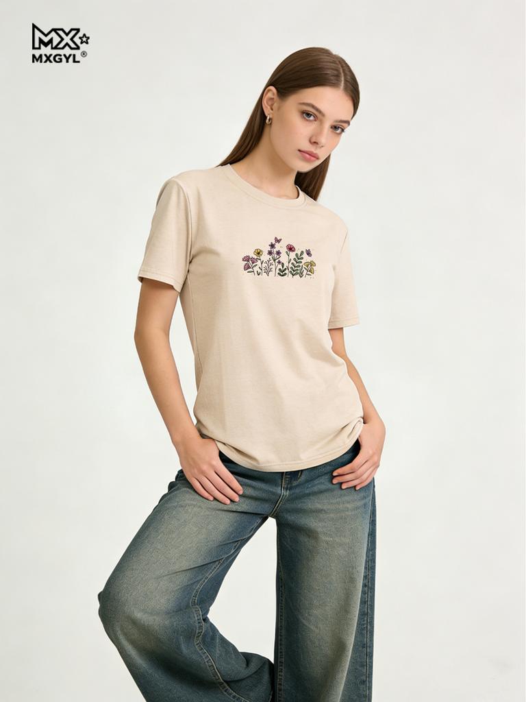 2026 New Style Colorful Blooms Tee - Spring In A Shirt Style With Nature Shirts Graphic T Shirts Women Clothing Tops