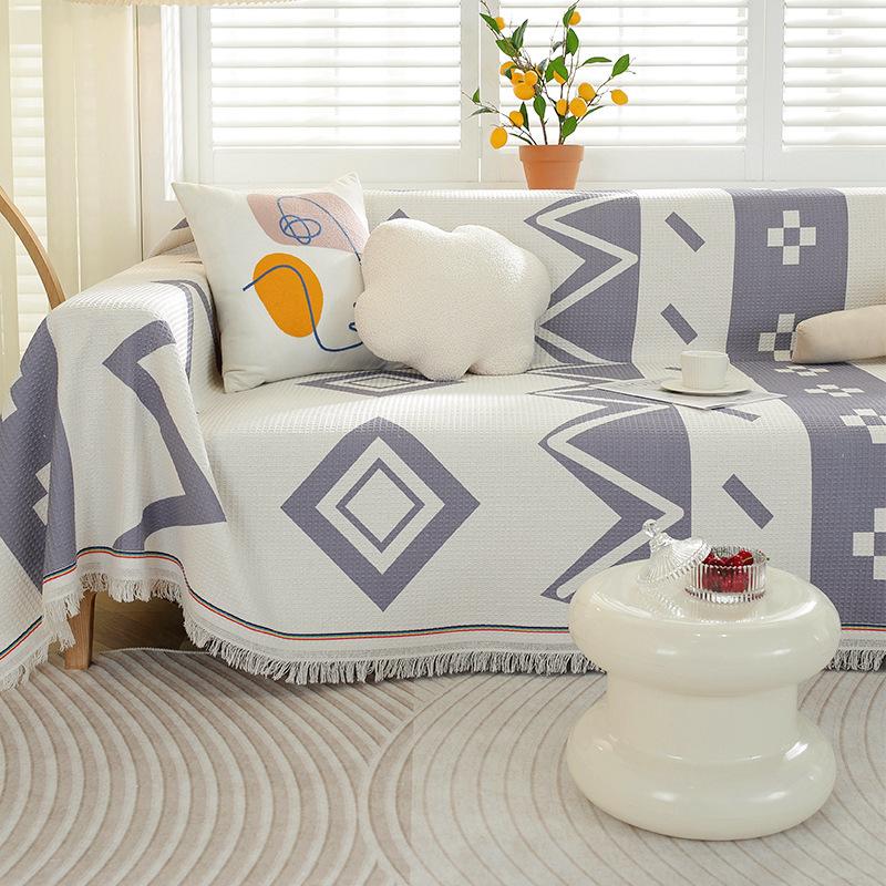 Waffle printed sofa towel Nordic ins cover cloth full cover sofa cushion cover cover blanket single three people all seasons