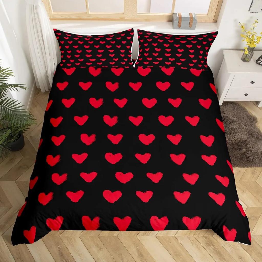 Love Heart Pattern Duvet Cover for Girls Women Pink Romantic Theme Bedding Set Room Decor,Valentine's Day Soft Comforter Cover