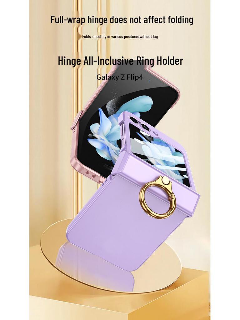 GKK Samsung Z Flip5 Full Coverage Frosted Case with Finger Ring Buckle & Small Folding Hinge.
