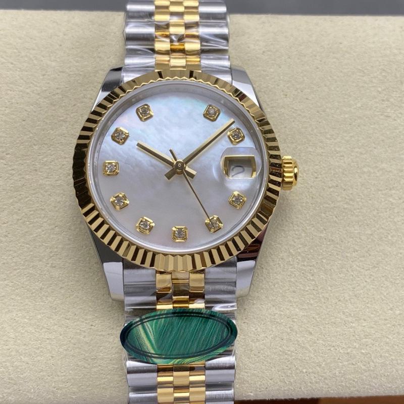 Lao Jia Ri Zhi Dvoubarevné pánské automatické hodinky 31 mm, perleť, nerezová ocel, s diamanty, funkce kalendáře