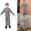 Kids Halloween Prisoner Costume Set With Faux Plastic Chain And Striped Hat For Cosplay Role Play Party