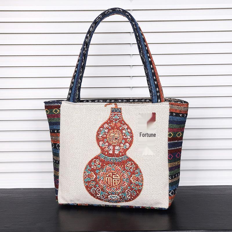 Embroidered Canvas Tote Bag - Chinese Style for University Women