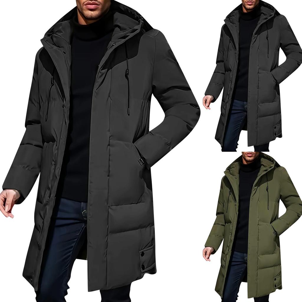 Men's Long Cotton Padded Coat Casual Fashionable  Solid Color Loose  Warm And Thick Cotton Padded Coat