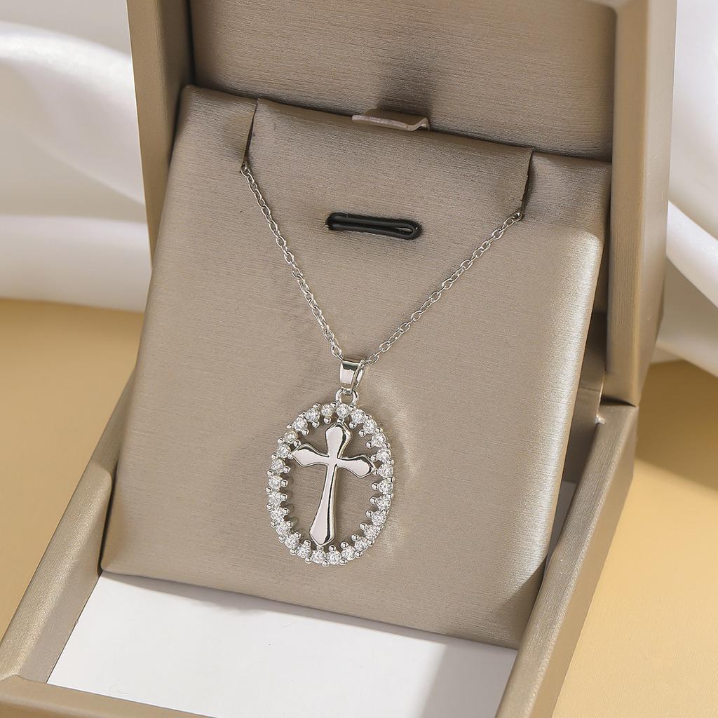 Hip Hop Cool Zircon Cross Necklaces for Women Men Fashion Stainless Steel Chains Shiny Cross Collar Jewelry Accessories Gifts