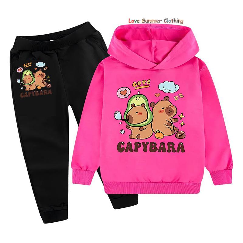 2-teiliges Mädchen Capybara Hoodie Jogginghosen Set Kinder Gemütliches Outfit Capybara Grafik Lässige Spielkleidung Maschinenwaschbar Alltag Sport Passendes Outfit für Jungen