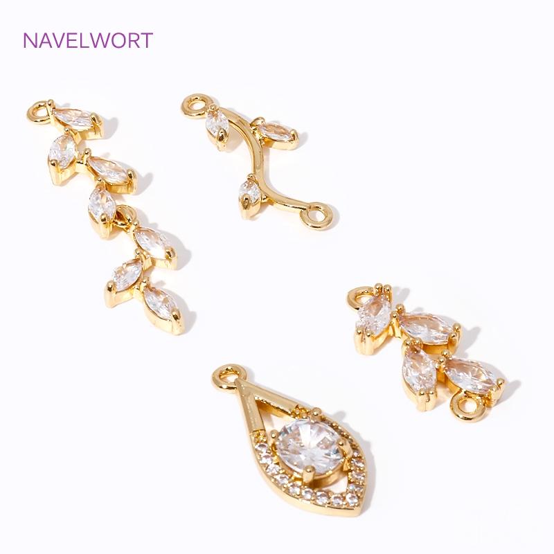 2/4Pcs Brass Leaf Charms 18K Gold Plated Charms Connector,Inlaid Zircon Leaf Charms Pendants For Jewelry,DIY Jewelry Material