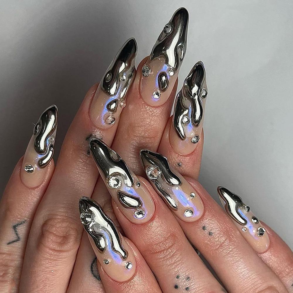 24/30PCS/BOX Cat Eyes False Nail 3D Bow Ripple Love Pearl Full Cover Fake Nail with Jelly Stickers Simple French Lines Nail Tips