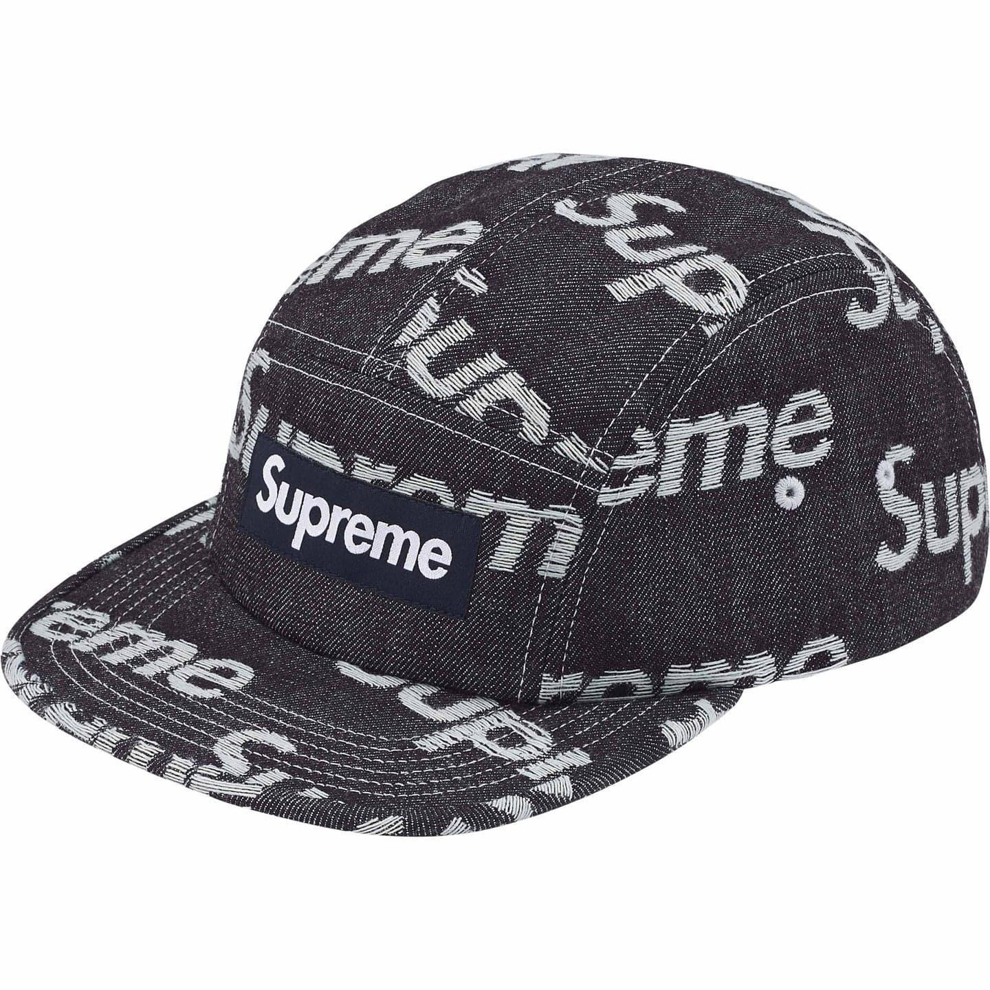 Supreme Jacquard Logos Denim Camp Cap Indigo One-Size