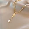Queen of Personality Headpiece Pendant Necklace with Spliced Pearls Collar Chain for A Cool Style Sweater Chain