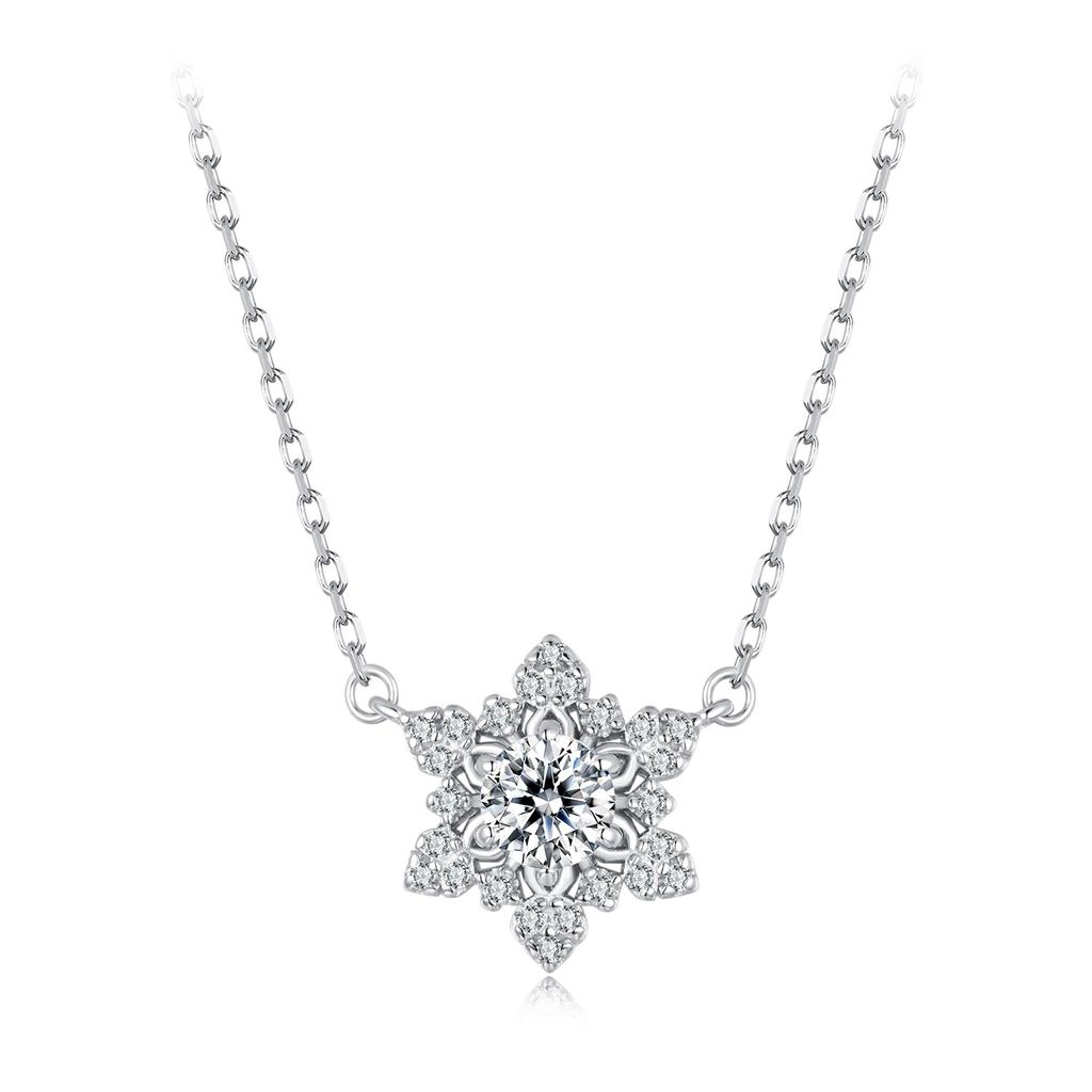 925 Sterling Silver Snowflake Jewelry Necklace Earrings Ring For Women Sparkling Cubic Zirconia 3-Piece Gift Set for Women Xmas