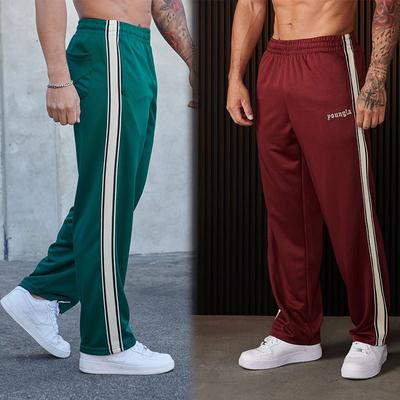 Splicing Black White Casual Pants Men's Striped Embroidery Street Fitness Running Sports Pants Straight Leg Sweatpants Trousers Men’s