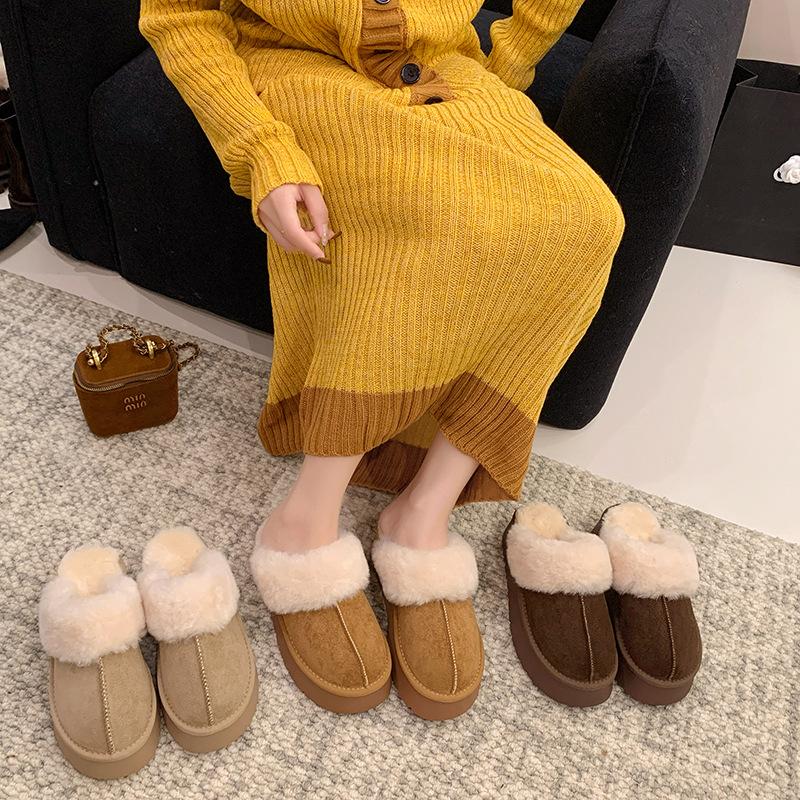 Thick-soled snow boots women's winter velvet outer wear bag head half slippers 2025 new lazy popular Mao Mao cotton shoes