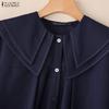 ZANZEA Women Casual Doll Collar Loose Long Sleeve Blouse