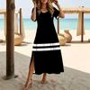 Women Fashion Round Neck Famous Ethnic Wind Curled Grass Flowers Printed Short Sleeve Side Slit Dress Casual Vacation Dress Long Loose Dress