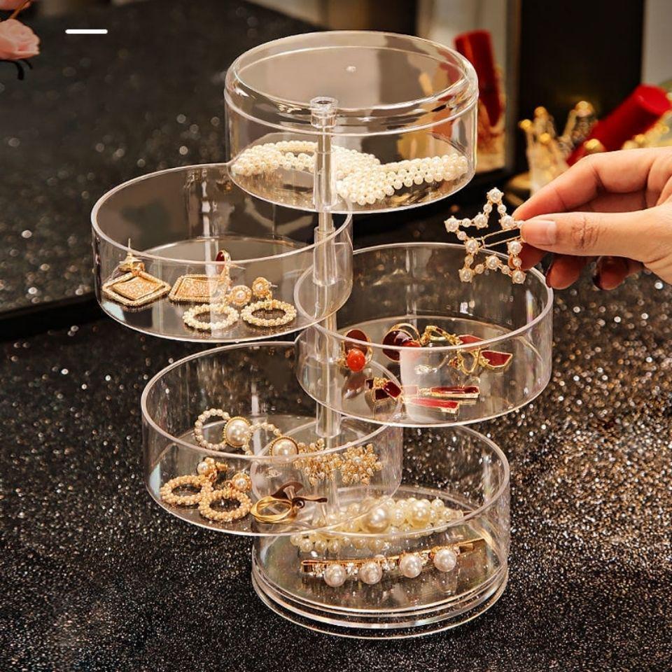 Rotatable Clear Cosmetic Storage Box with Multi-Layer Design for Jewelry and Hairpins, Dustproof, Ins Style