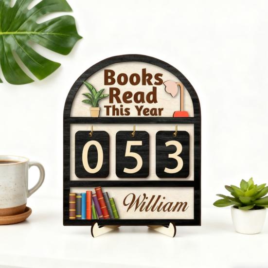 Book Read This Year Counter Sign Reading Tracker Plaque Bookshelf Decoration Handmade Wood Reading Challenge Tracker Book Lovers Gift