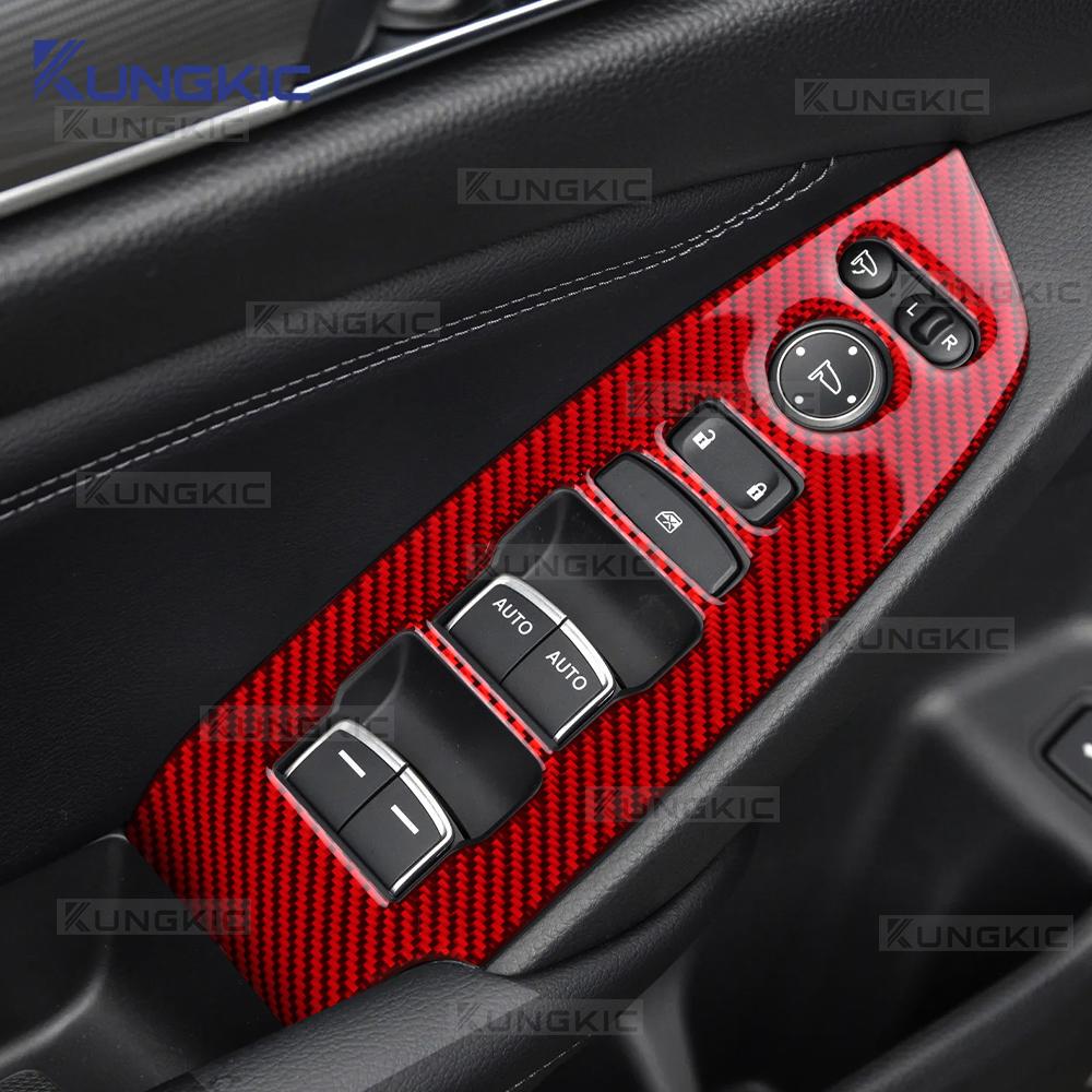 For Honda Accord 2018 2019 2020 2021 2022 Real Soft Carbon Fiber Sticker LHD Car Window Lift Button Panel Interior Accessories