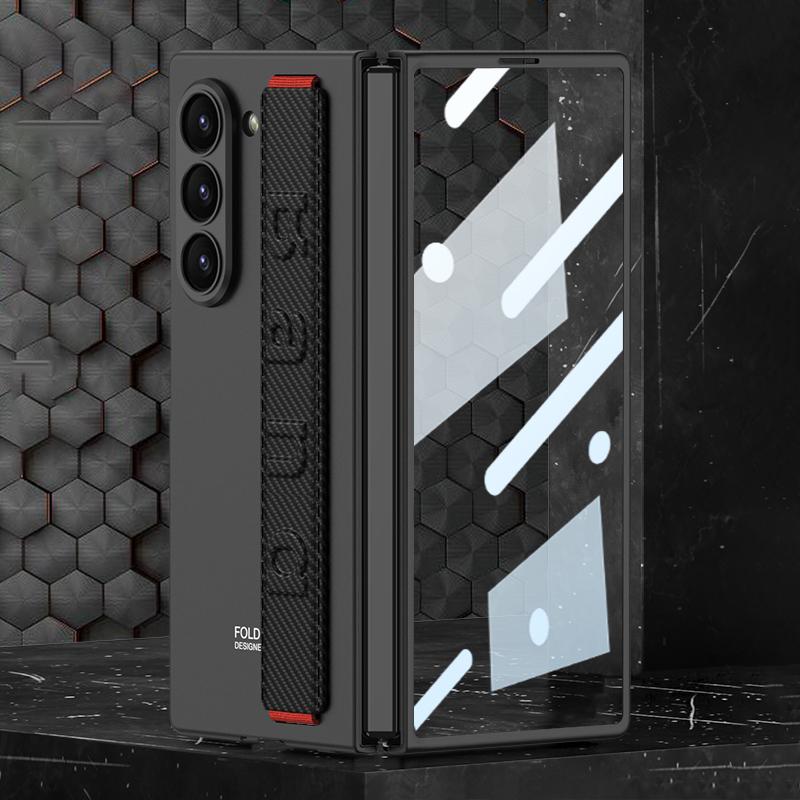

GKK Чехол для Samsung Galaxy Z Fold6 5G Ремешок Жесткий ПК Чехол для телефона с защитной пленкой Carbon Fiber