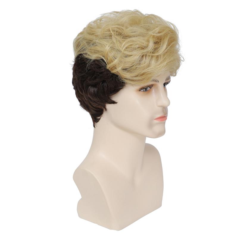 Συνθετικές Πλατινέ Ξανθές Ombre Καφέ Περούκες για Άνδρες Κοντή Περούκα με Φράντζα Cosplay Πάρτι Αποκριών Ανδρική Περούκα Φυσικά Μαλλιά